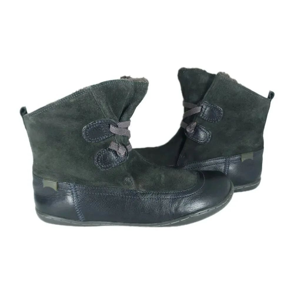 Camper Women's Beetle US5,5-6 EU36 Green Leather LaceUp Lightweight Ankle Boots